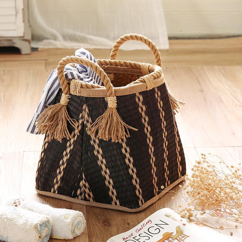 Patterned Black Storage Basket with Handles - Organization > Storage Containers > Storage Baskets & Bins & Boxes - DINIBLO 