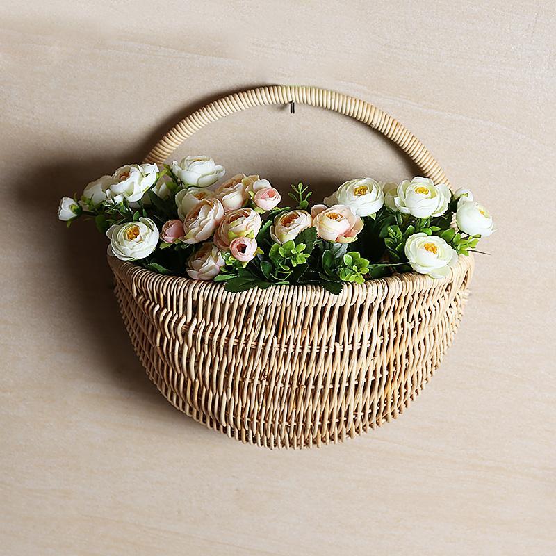 Farmhouse Rattan Hanging Wall Baskets with Handle - Organization > Storage Containers > Storage Baskets & Bins & Boxes - DINIBLO 