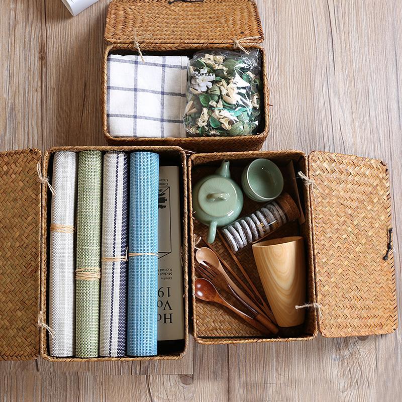 Rustic Straw Weaving Large Rectangular Storage Box - Organization > Storage Containers > Storage Baskets & Bins & Boxes - DINIBLO 