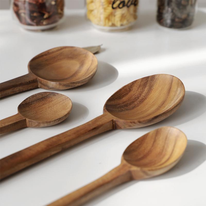 7-Piece Set Teak Wood Kitchen Spoons Utensils - Home Decor > Storage Containers > Cups & Bowls & Spoons - DINIBLO 