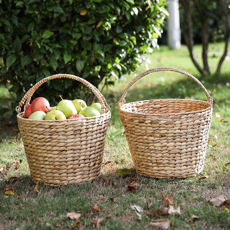 Farmhouse Large Handwoven Round Basket With Handle - Organization > Storage Containers > Storage Baskets & Bins & Boxes - DINIBLO 