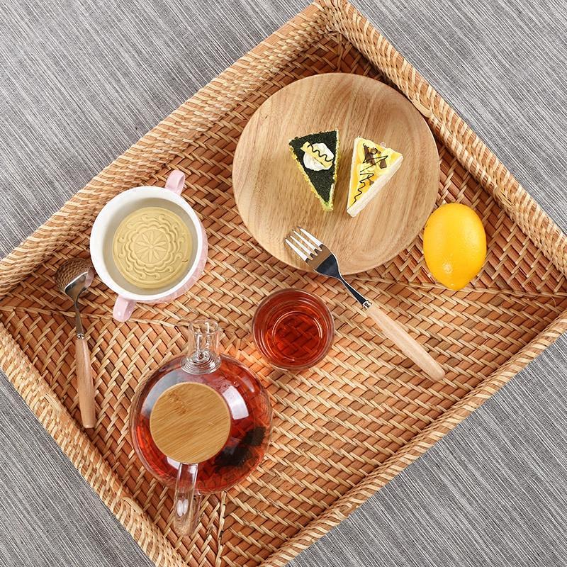 Rustic Rattan Serving Tray Food tray Cheese tray with Handle - Organization > Storage Containers > Storage Baskets & Bins & Boxes - DINIBLO 