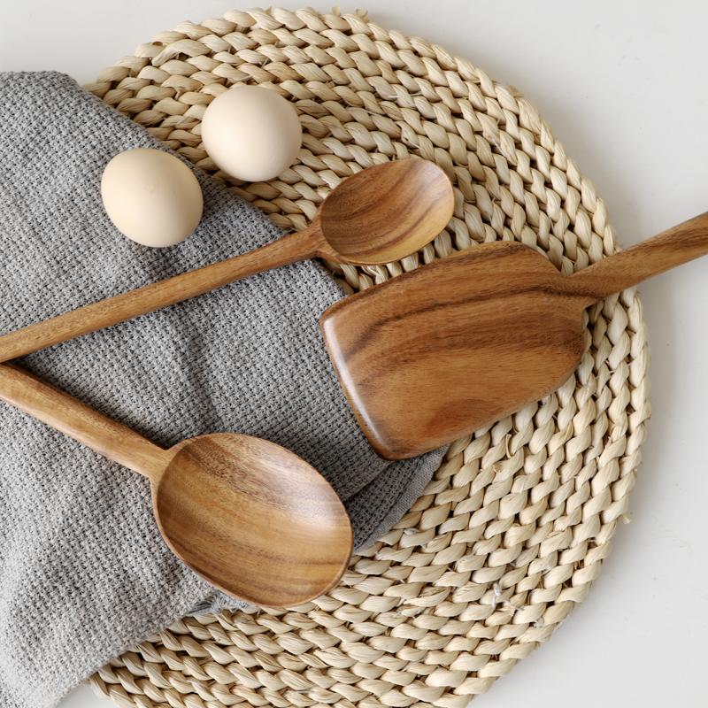 7-Piece Set Teak Wood Kitchen Spoons Utensils - Home Decor > Storage Containers > Cups & Bowls & Spoons - DINIBLO 