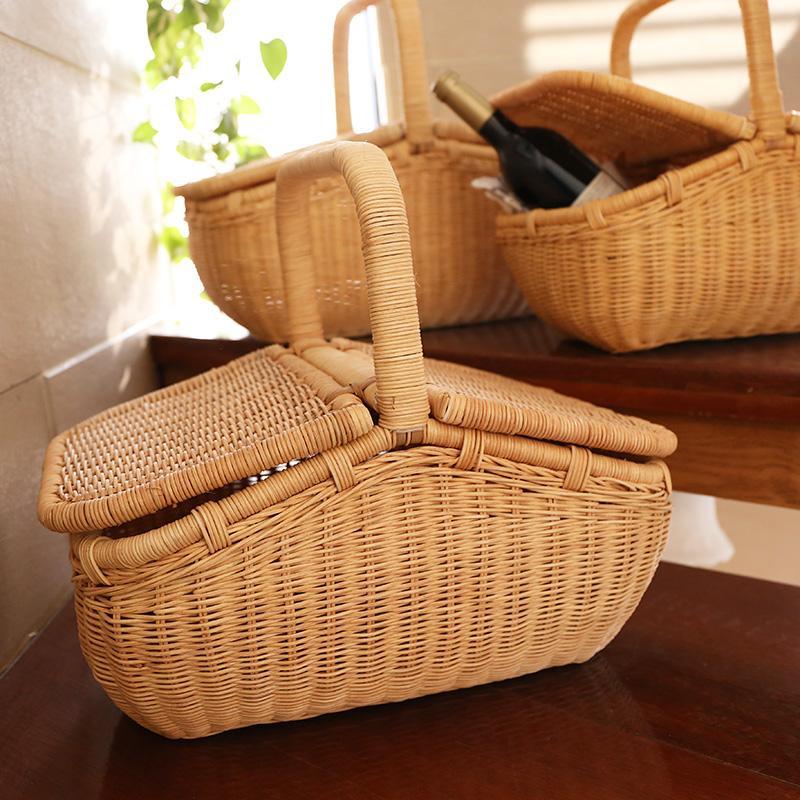 Wicker Rattan Storage Basket with Lids - Organization > Storage Containers > Storage Baskets & Bins & Boxes - DINIBLO 