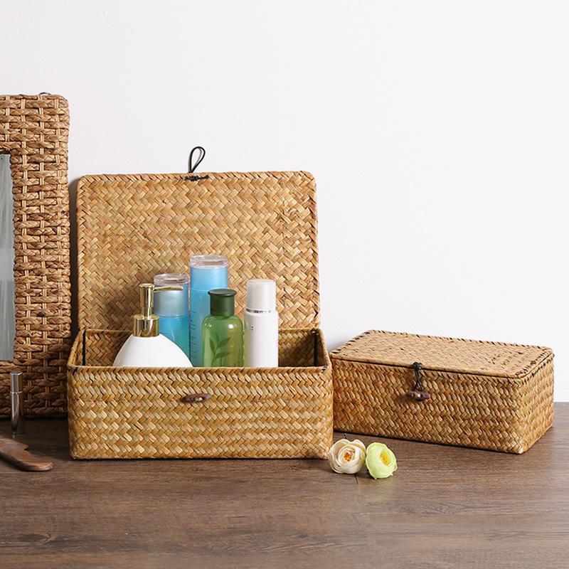 Rustic Straw Weaving Large Rectangular Storage Box - Organization > Storage Containers > Storage Baskets & Bins & Boxes - DINIBLO 