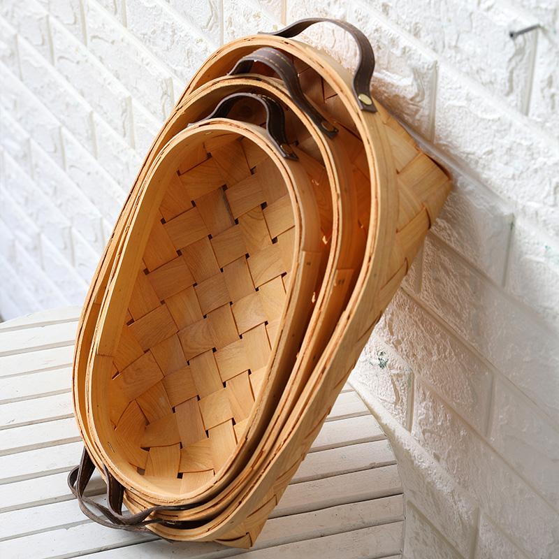 Rustic Small Oval Fir Wood Basket - Organization > Storage Containers > Storage Baskets & Bins & Boxes - DINIBLO 