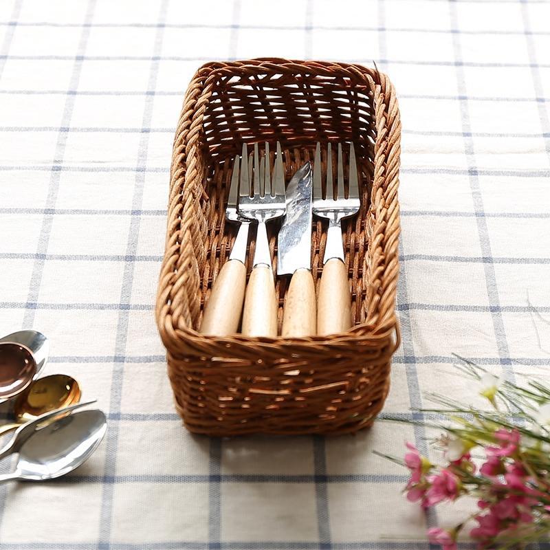 Farmhouse Rattan Table Flatware Storage Bin Box - Organization > Storage Containers > Storage Baskets & Bins & Boxes - DINIBLO 