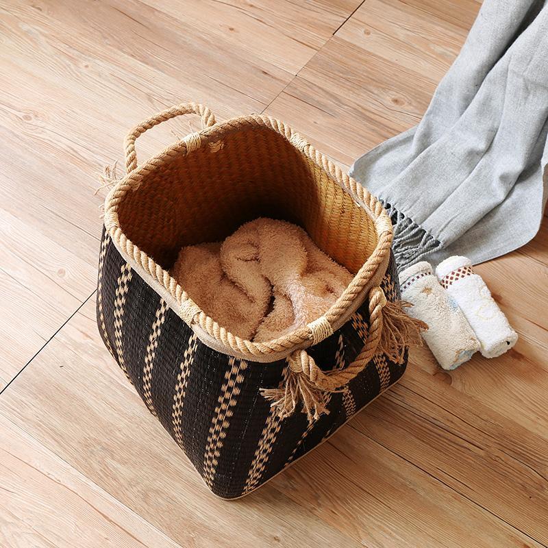 Patterned Black Storage Basket with Handles - Organization > Storage Containers > Storage Baskets & Bins & Boxes - DINIBLO 