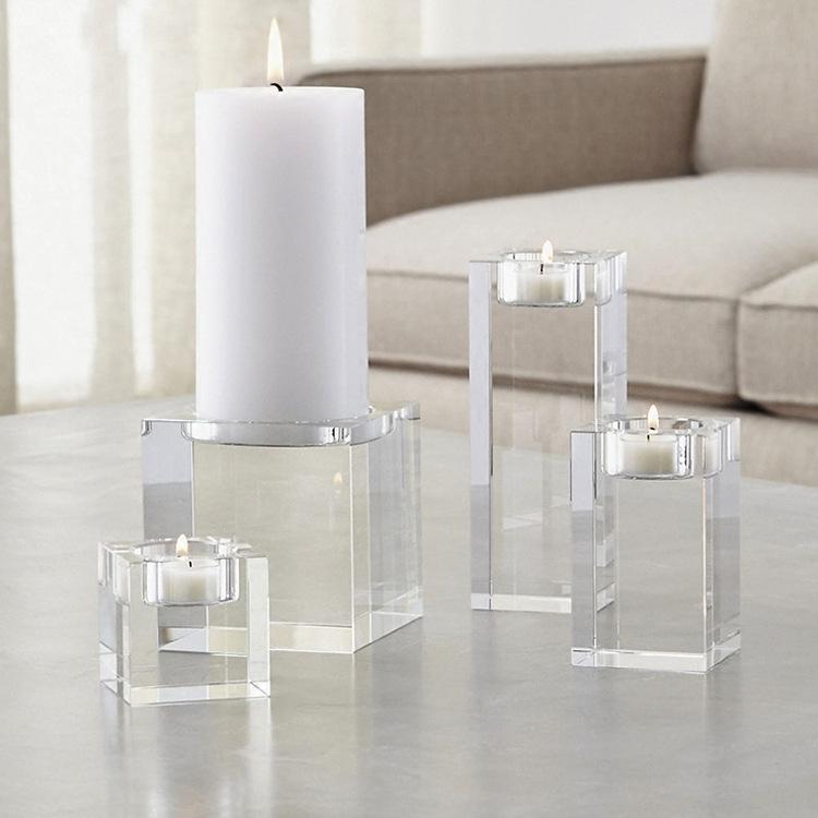 3-Piece Cuboid Crystal Candle Holder Clear Crystal Tea Light Holder - Home Decor > Candle holders & Lanterns > Candles & Candle holders - DINIBLO 