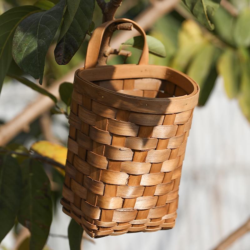 Wood Hanging Platted Storage Basket with Single Handle - Organization > Storage Containers > Storage Baskets & Bins & Boxes - DINIBLO 