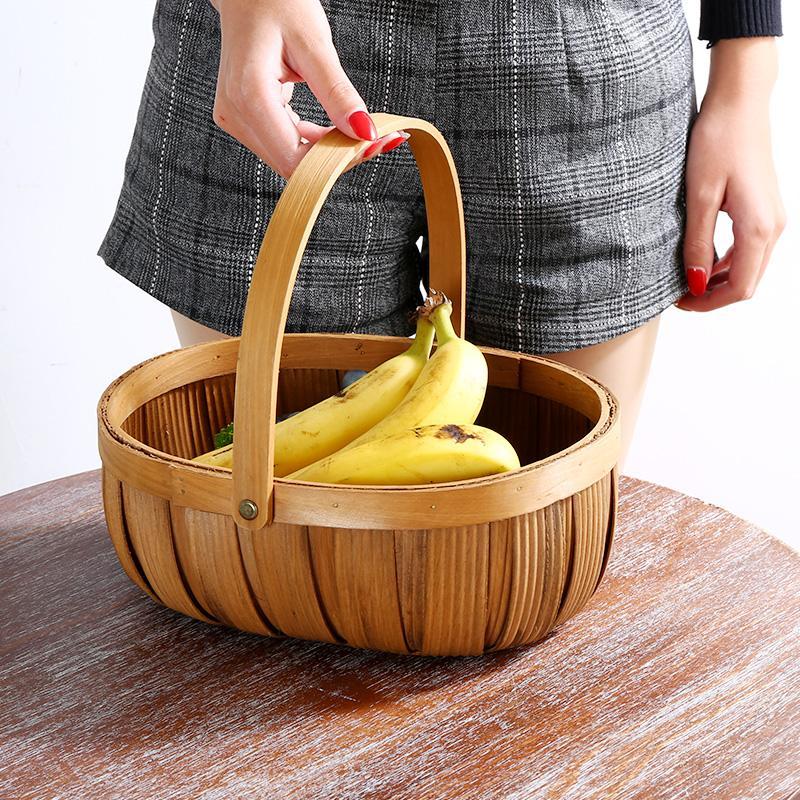 Wood Woven Fruit Basket with Handle - Organization > Storage Containers > Storage Baskets & Bins & Boxes - DINIBLO 