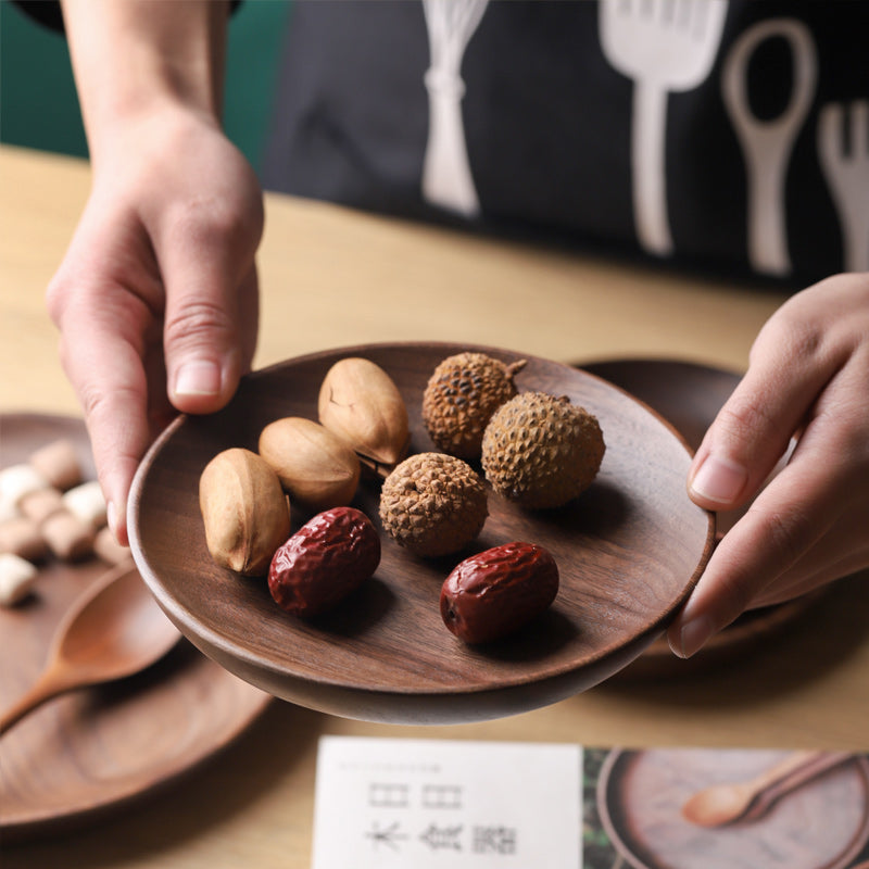 4-Piece Black Walnut Wooden Dinner Plate Sets - Home Decor > Storage Containers > Storage Trays - DINIBLO 