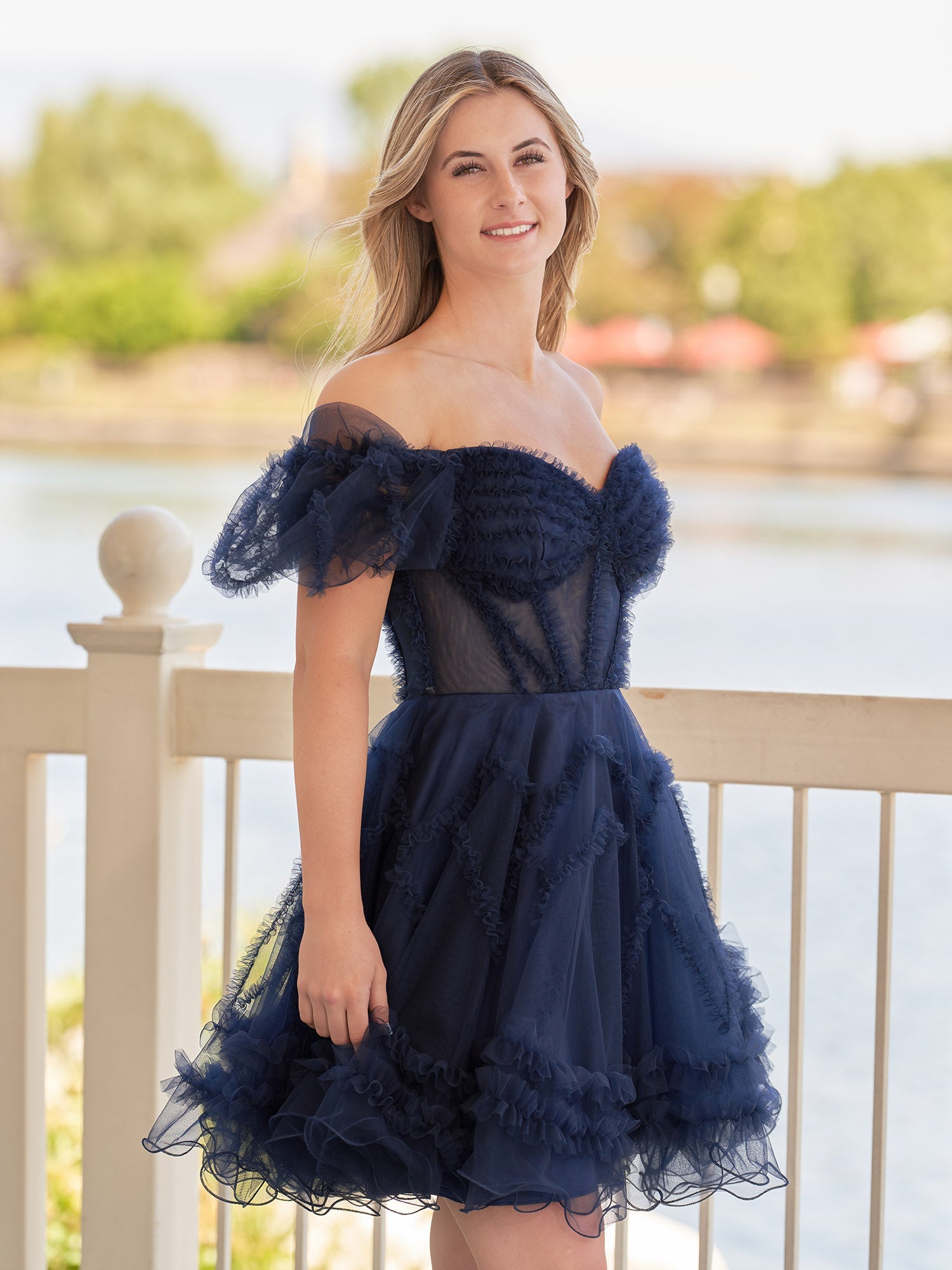 Naomi | A Line Sweetheart Puff Sleeves Short Homecoming Dress With Ruffles - Homecoming Dresses - DINIBLO 