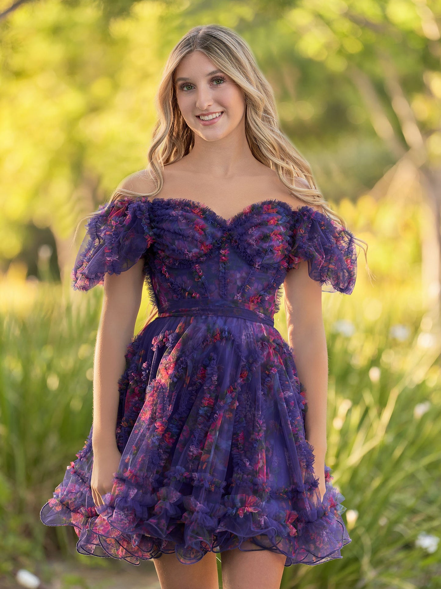 Ivana | A Line Off the Shoulder Printed Tulle Short Homecoming Dress - Homecoming Dresses - DINIBLO 