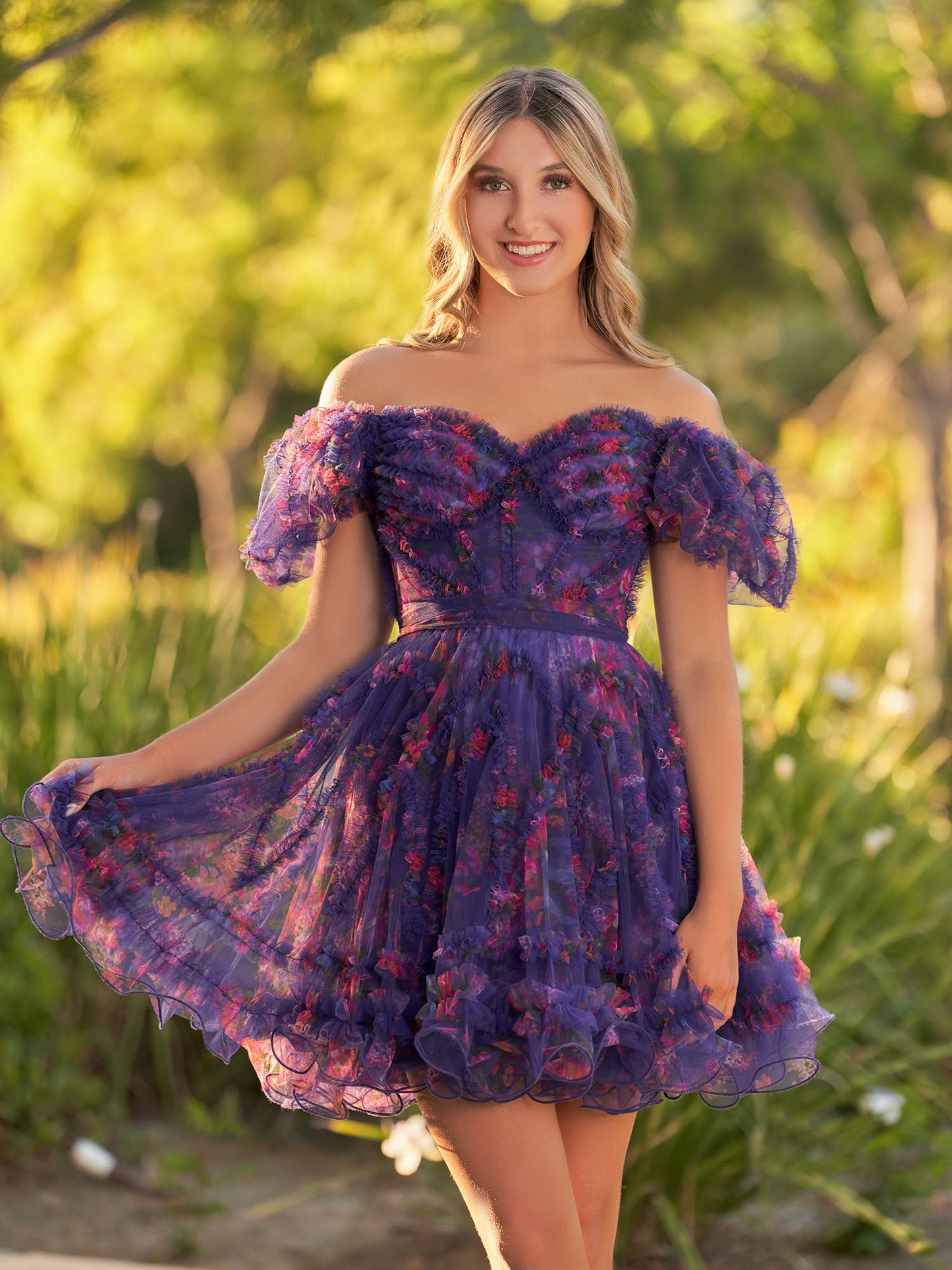 Ivana | A Line Off the Shoulder Printed Tulle Short Homecoming Dress - Homecoming Dresses - DINIBLO 