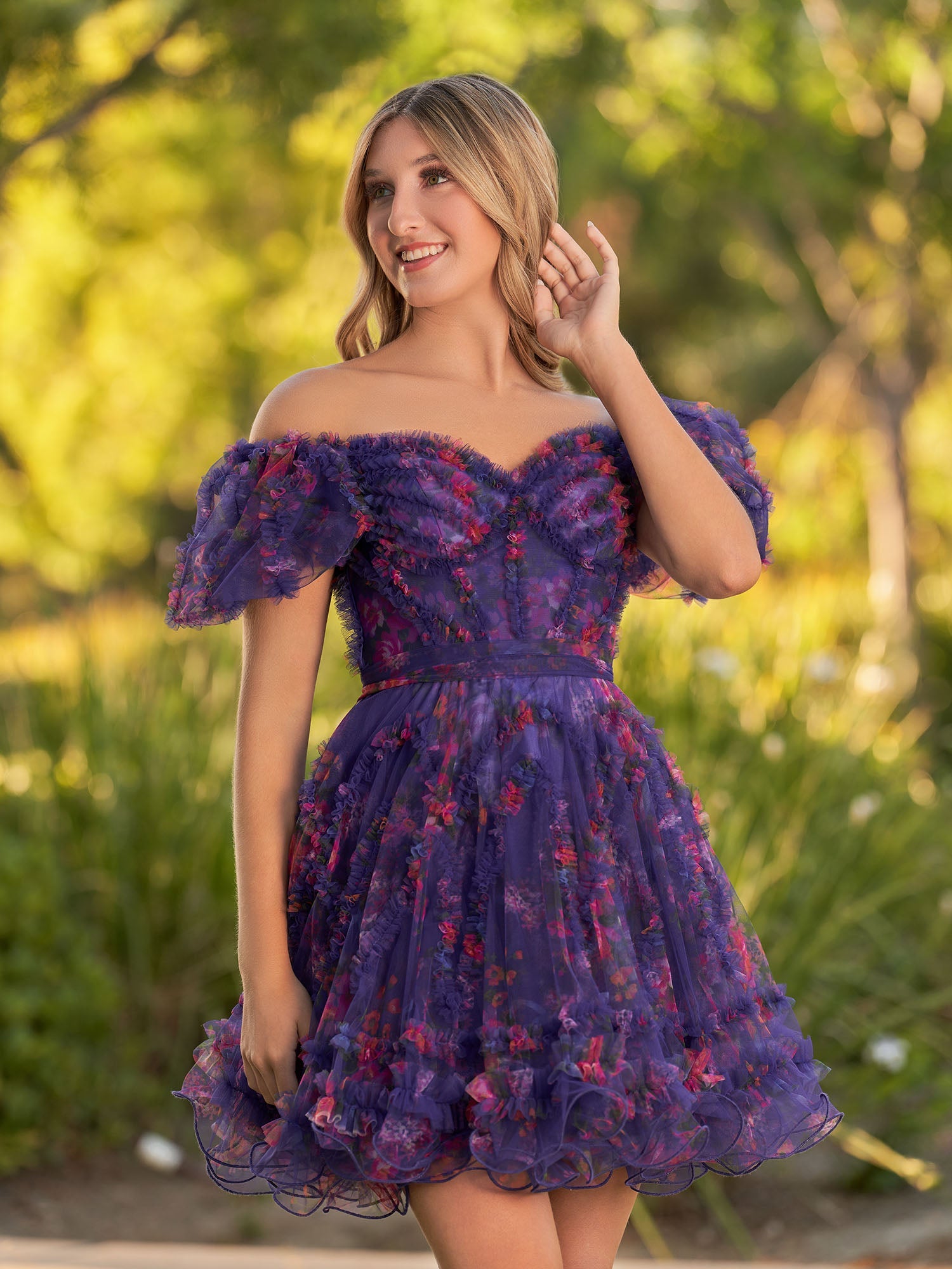 Ivana | A Line Off the Shoulder Printed Tulle Short Homecoming Dress - Homecoming Dresses - DINIBLO 