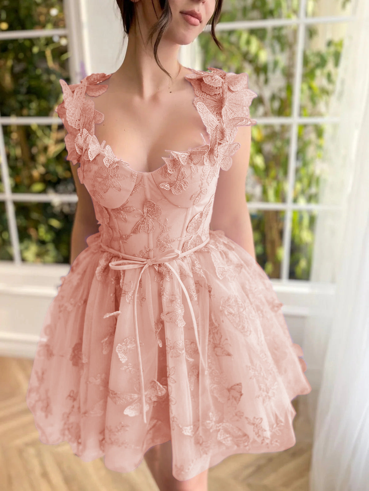 Natalie | Aline Short Tulle Prom Dress with 3D Butterflies - Homecoming Dress - DINIBLO 