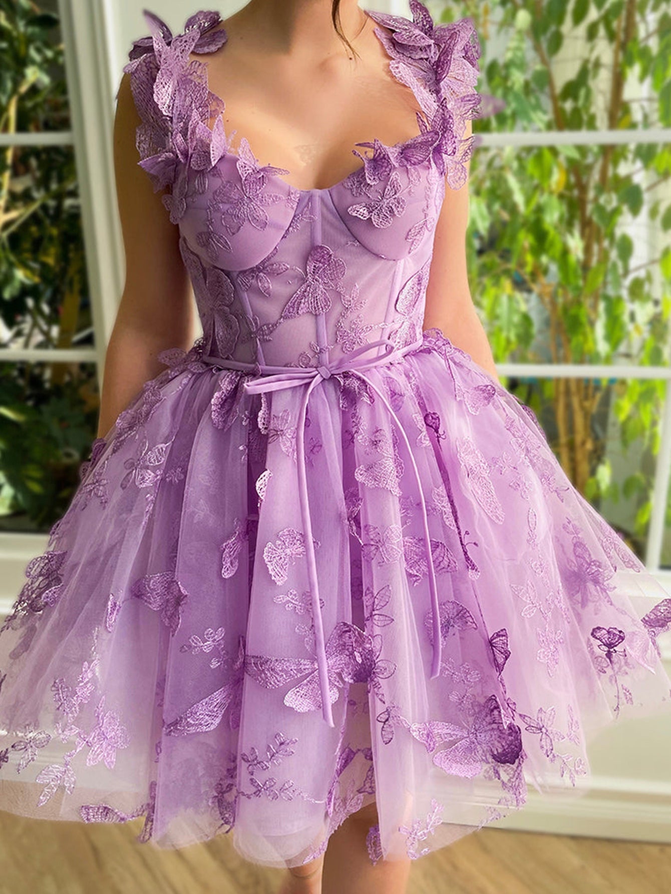 Natalie | Aline Short Tulle Prom Dress with 3D Butterflies - Homecoming Dress - DINIBLO 