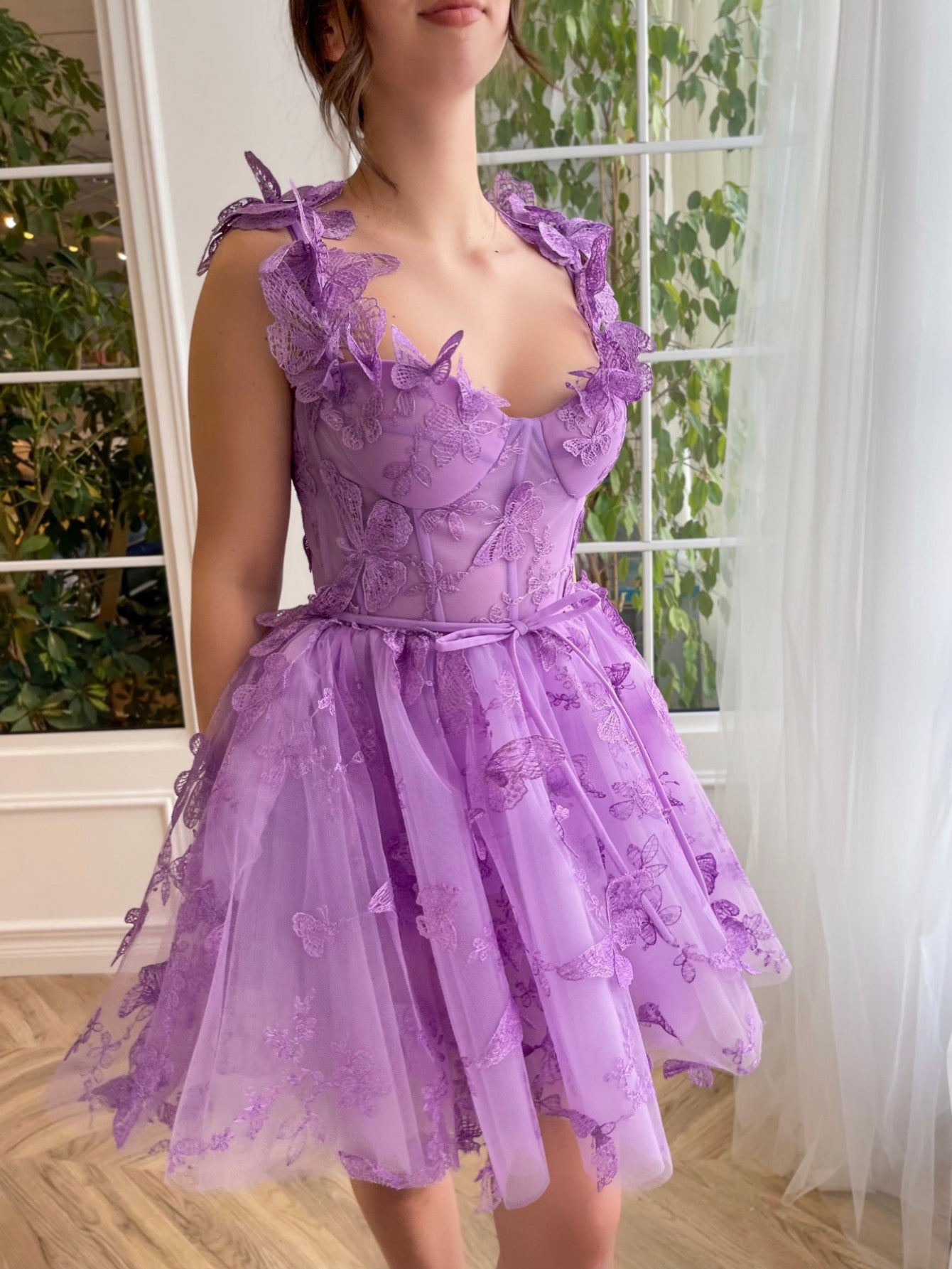 Natalie | Aline Short Tulle Prom Dress with 3D Butterflies - Homecoming Dress - DINIBLO 