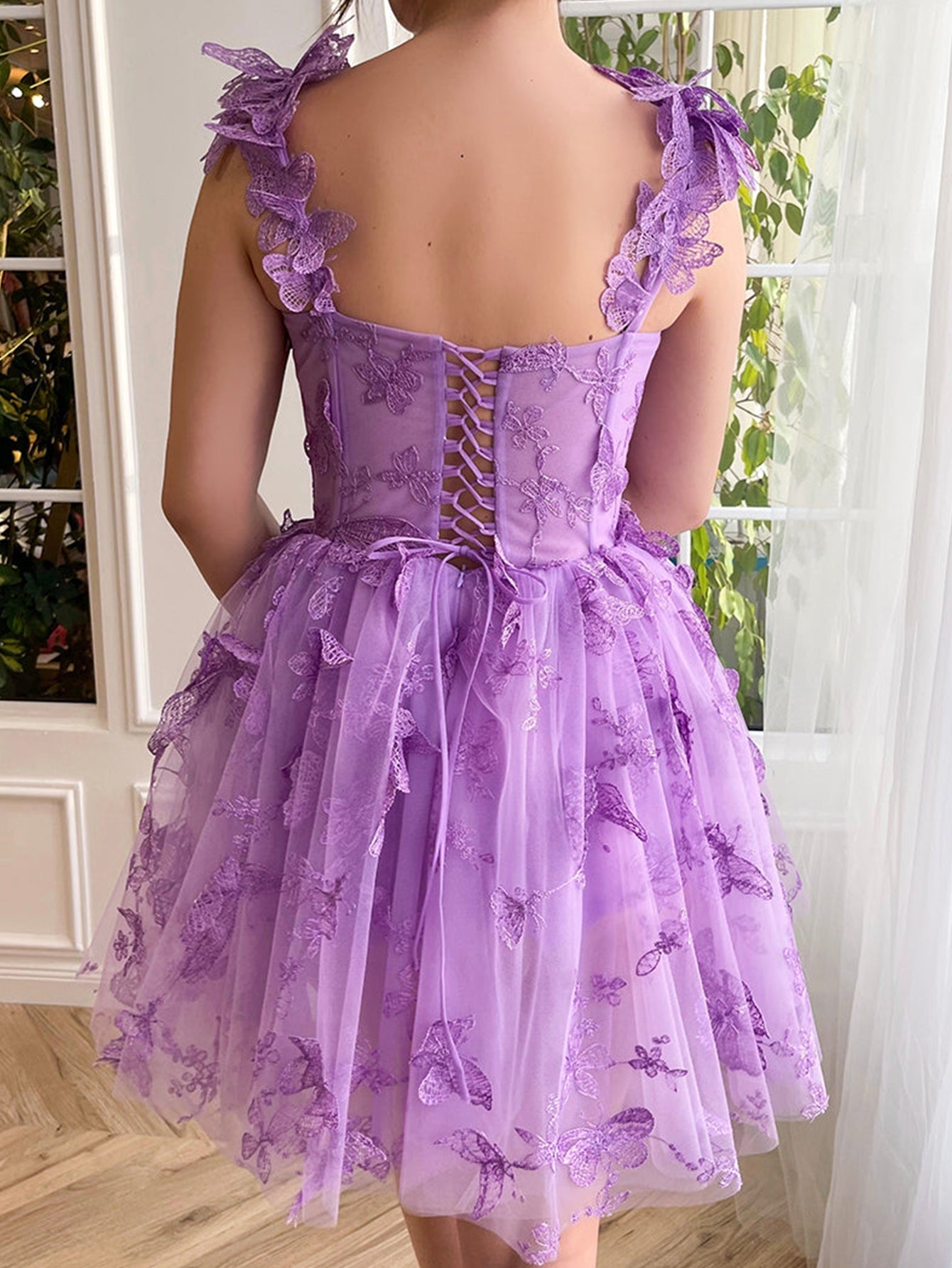 Natalie | Aline Short Tulle Prom Dress with 3D Butterflies - Homecoming Dress - DINIBLO 