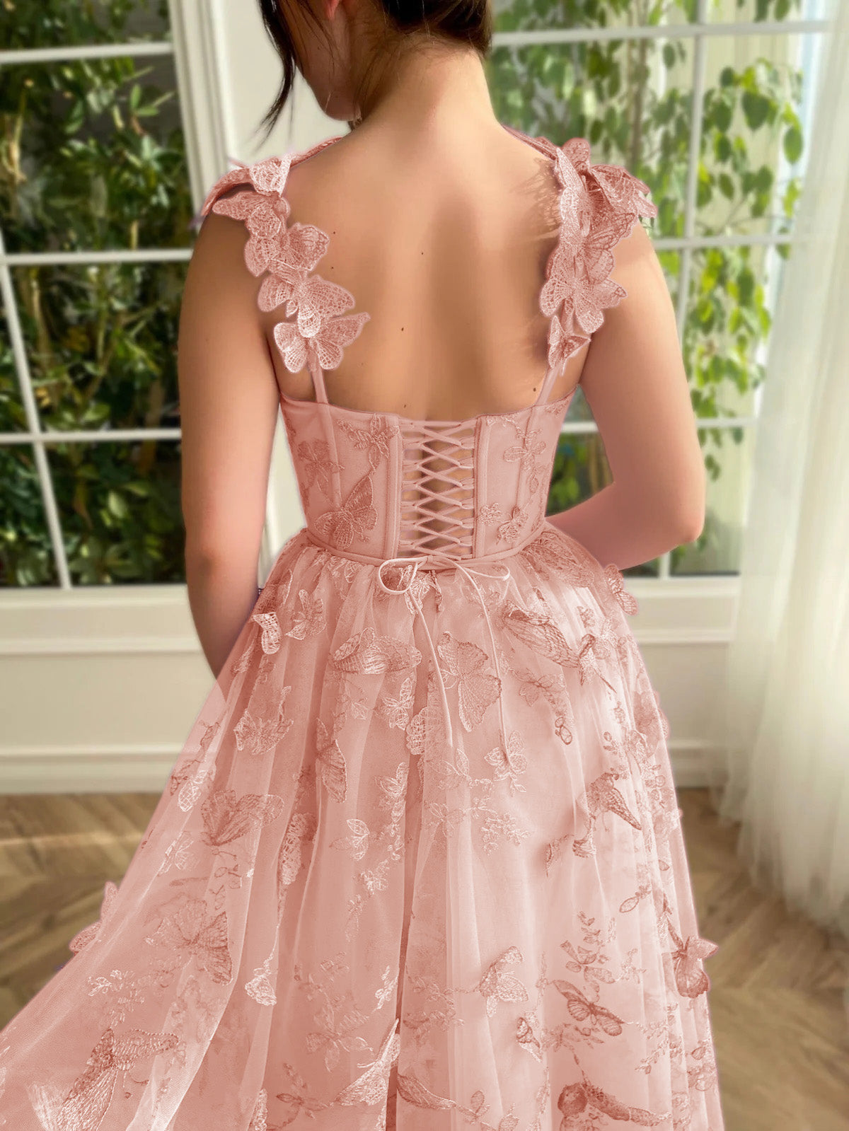 Leah | Aline Tulle Midi Prom Dress with 3D Butterflies - Prom Dress - DINIBLO 