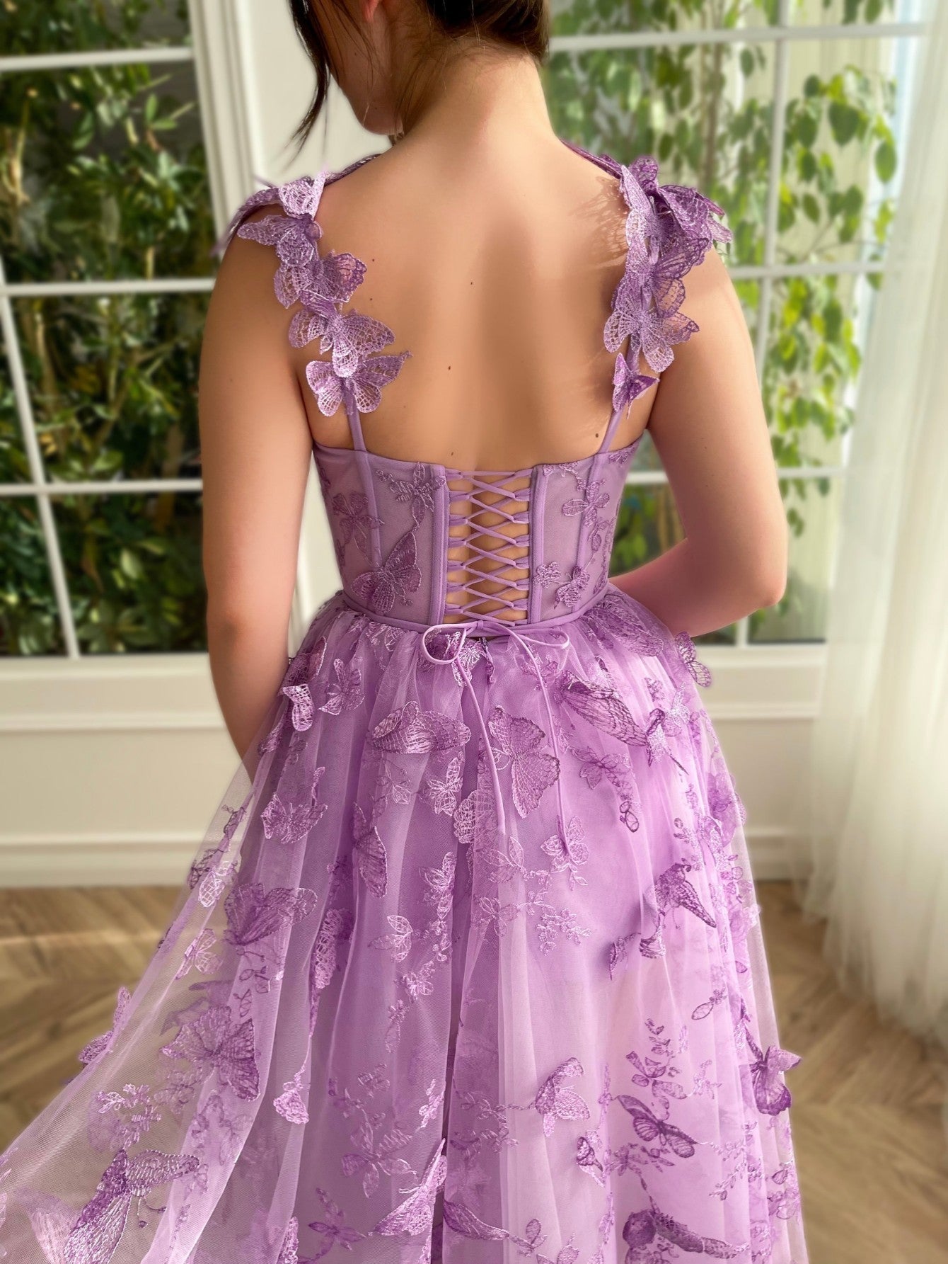 Leah | Aline Tulle Midi Prom Dress with 3D Butterflies - Prom Dress - DINIBLO 