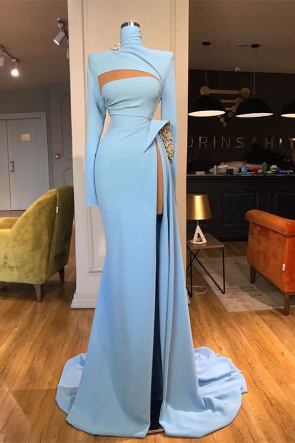 Long Sleeves High Neck Mermaid Prom Dress Long With Slit - Prom Dresses - DINIBLO 