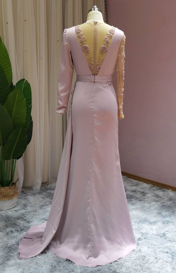 Luxury Floor-length Light Purple Ruffles Mermaid Prom Dresses With Long Sleeves - Prom Dresses - DINIBLO 