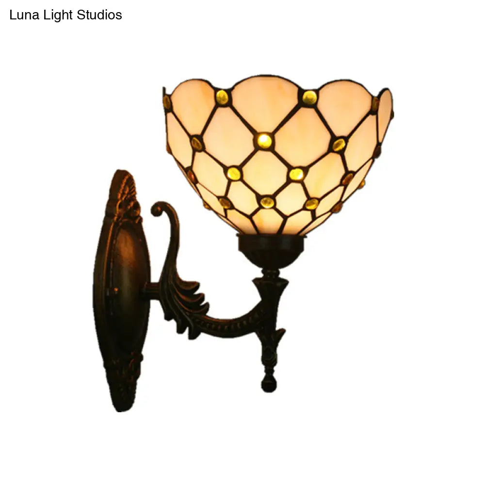 Mediterranean Brass Wall Sconce – Elegant Geometry Cut Glass Shade for Corridor Lighting -  - DINIBLO 