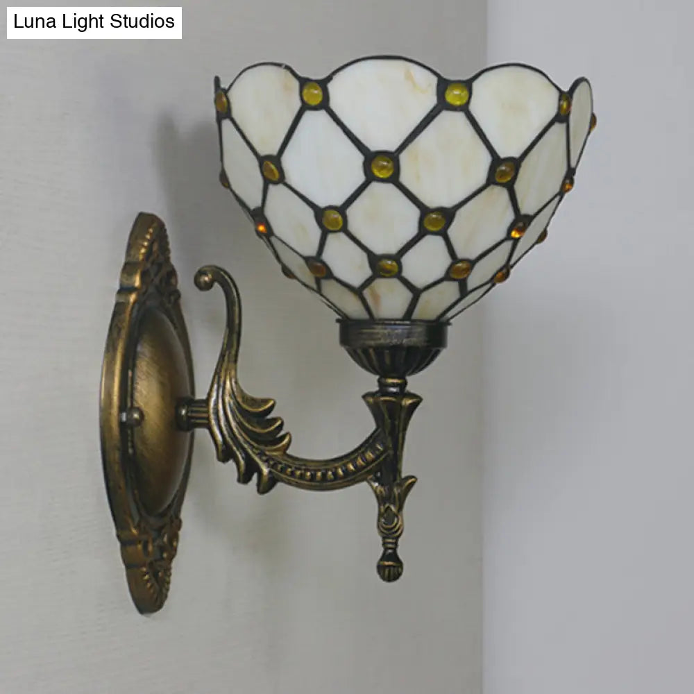 Mediterranean Brass Wall Sconce – Elegant Geometry Cut Glass Shade for Corridor Lighting -  - DINIBLO 