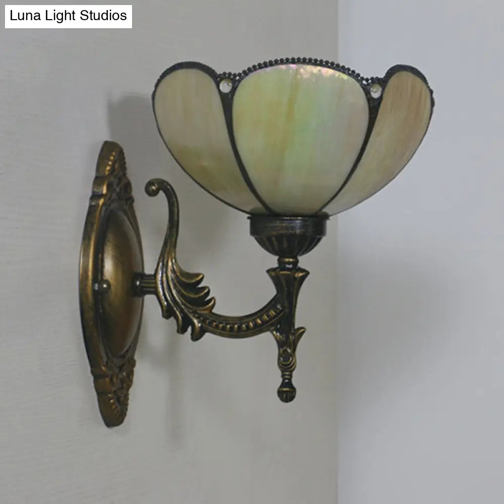 Mediterranean Brass Wall Sconce – Elegant Geometry Cut Glass Shade for Corridor Lighting -  - DINIBLO 