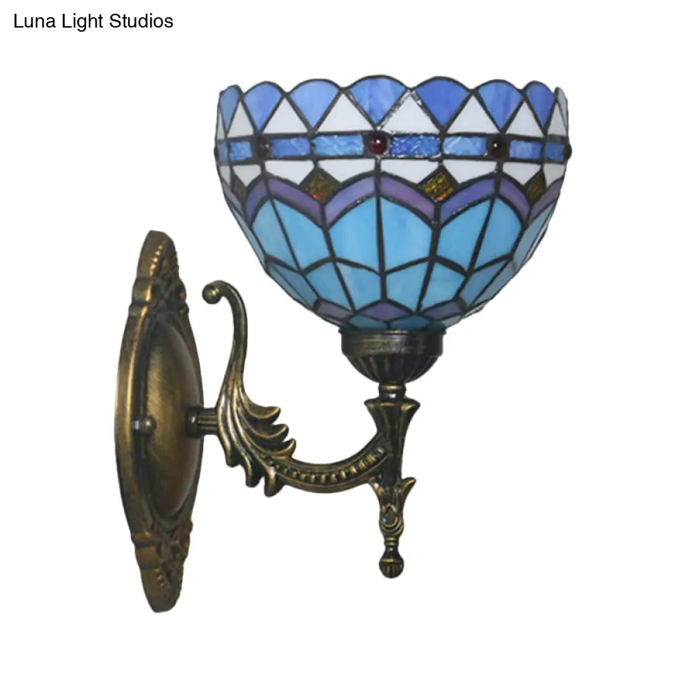 Mediterranean Brass Wall Sconce – Elegant Geometry Cut Glass Shade for Corridor Lighting -  - DINIBLO 