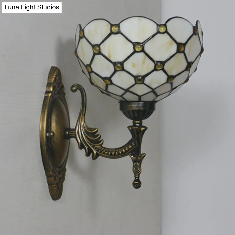 Mediterranean Brass Wall Sconce – Elegant Geometry Cut Glass Shade for Corridor Lighting -  - DINIBLO 