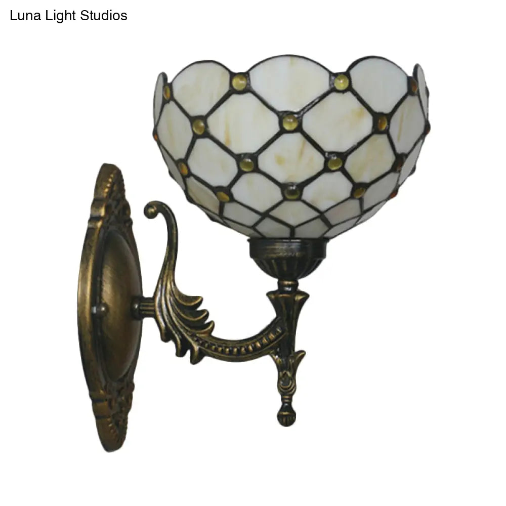 Mediterranean Brass Wall Sconce – Elegant Geometry Cut Glass Shade for Corridor Lighting -  - DINIBLO 