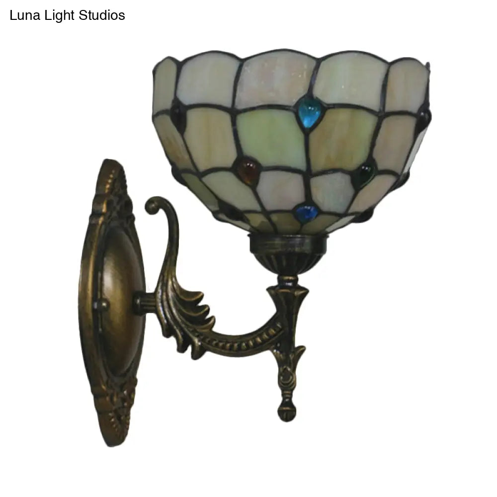 Mediterranean Brass Wall Sconce – Elegant Geometry Cut Glass Shade for Corridor Lighting -  - DINIBLO 