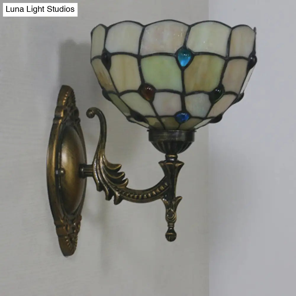 Mediterranean Brass Wall Sconce – Elegant Geometry Cut Glass Shade for Corridor Lighting -  - DINIBLO 