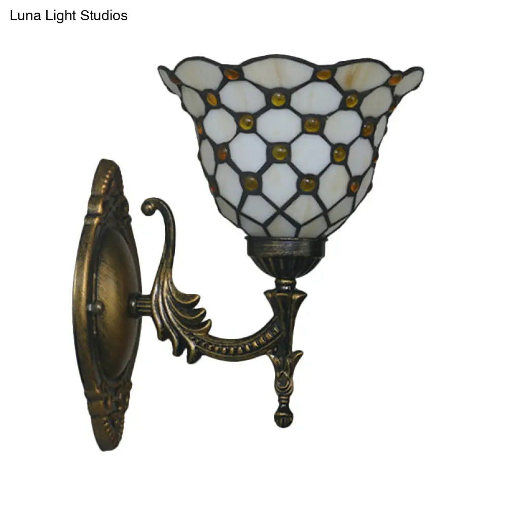 Mediterranean Brass Wall Sconce – Elegant Geometry Cut Glass Shade for Corridor Lighting -  - DINIBLO 