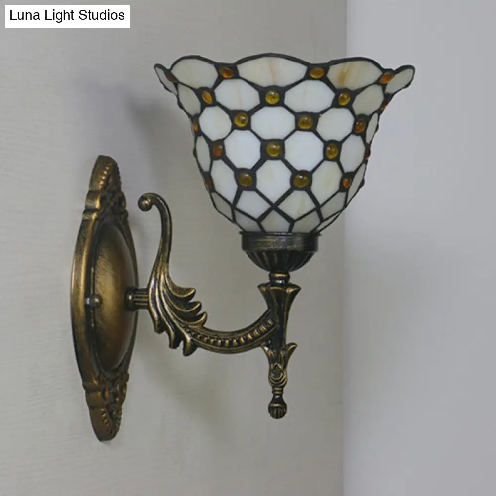 Mediterranean Brass Wall Sconce – Elegant Geometry Cut Glass Shade for Corridor Lighting -  - DINIBLO 