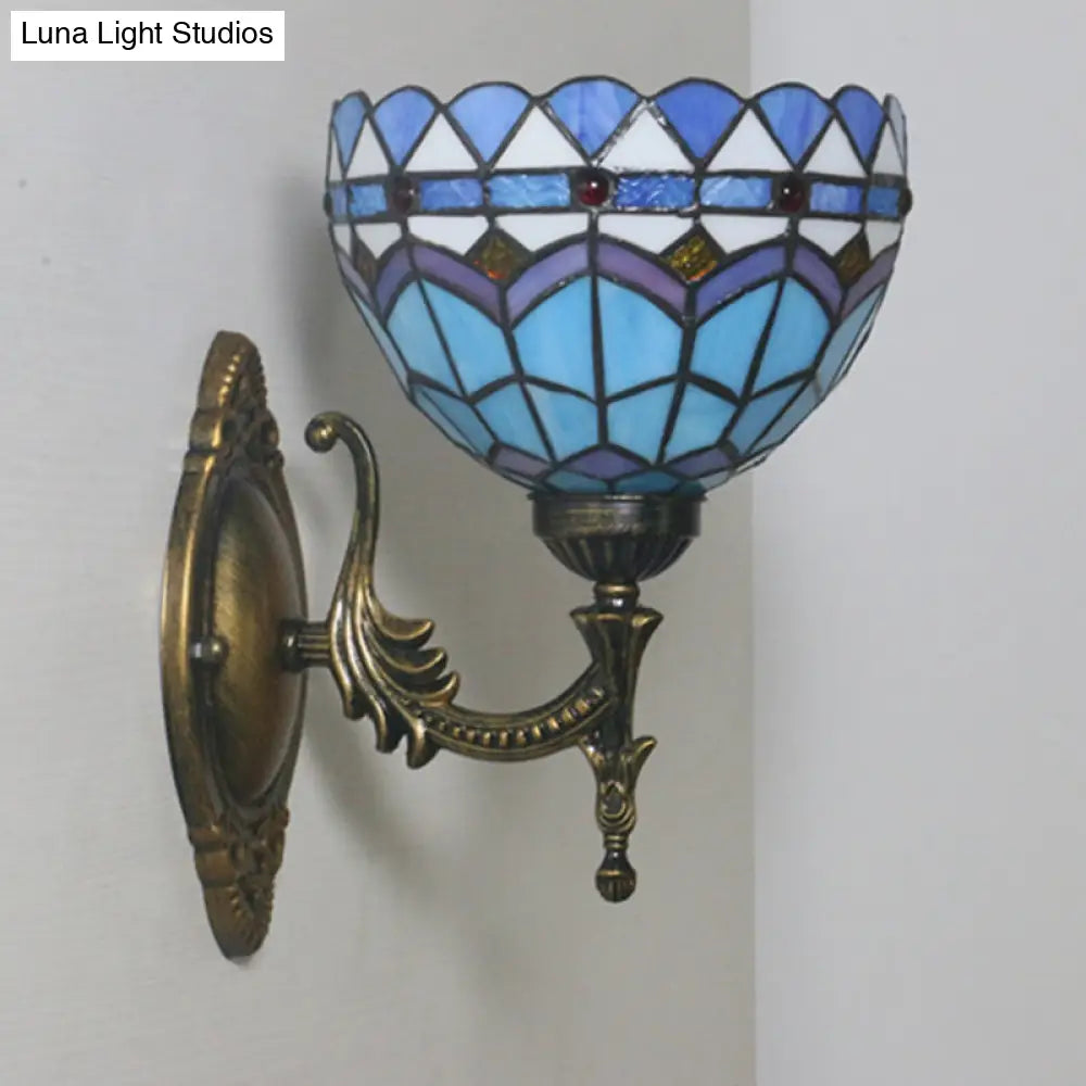 Mediterranean Brass Wall Sconce – Elegant Geometry Cut Glass Shade for Corridor Lighting -  - DINIBLO 