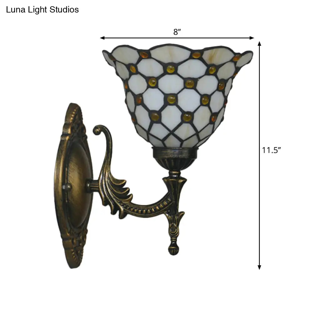 Mediterranean Brass Wall Sconce – Elegant Geometry Cut Glass Shade for Corridor Lighting -  - DINIBLO 