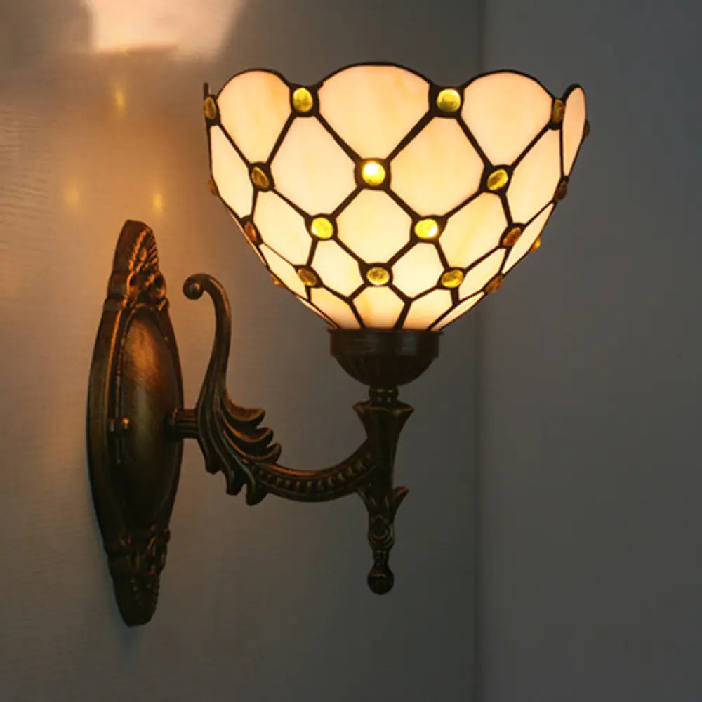 Mediterranean Brass Wall Sconce – Elegant Geometry Cut Glass Shade for Corridor Lighting