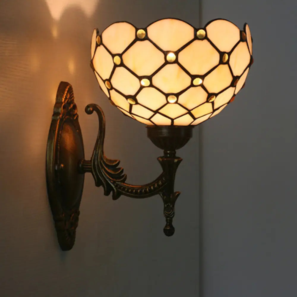 Mediterranean Brass Wall Sconce – Elegant Geometry Cut Glass Shade for Corridor Lighting -  - DINIBLO 