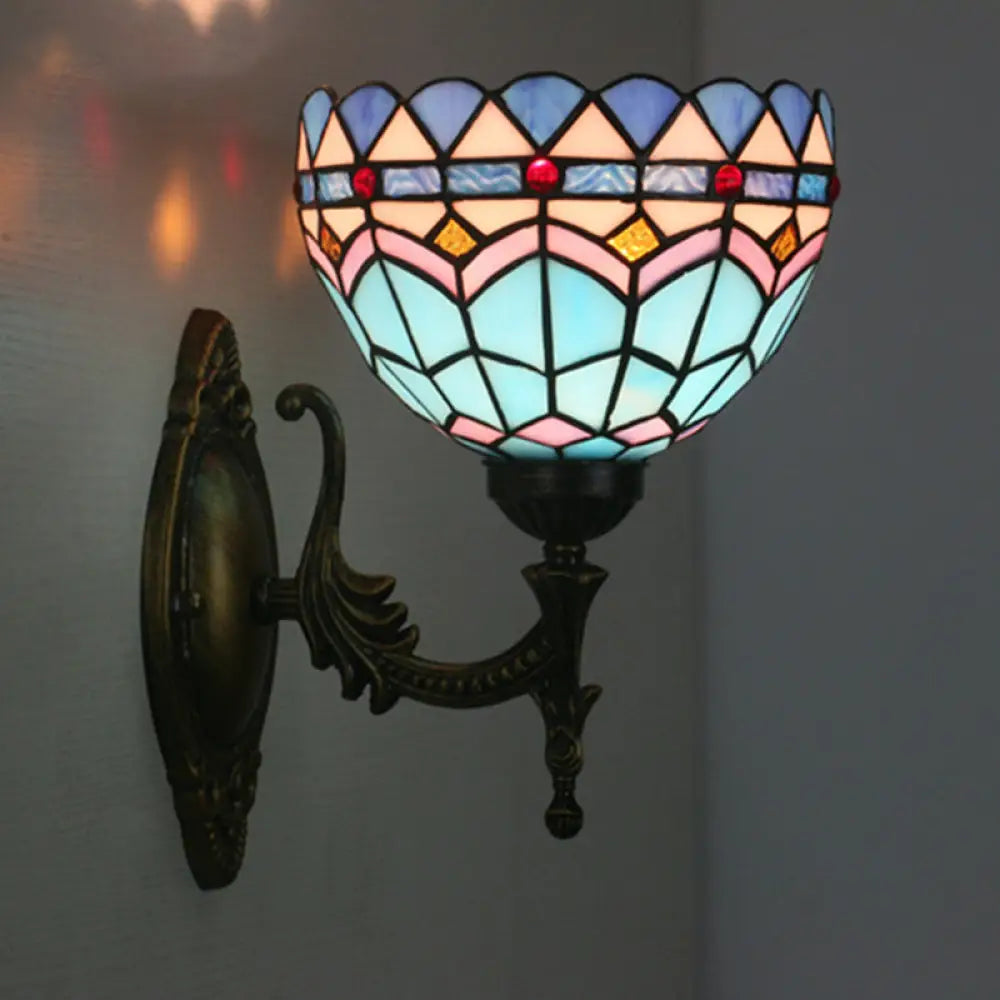 Mediterranean Brass Wall Sconce – Elegant Geometry Cut Glass Shade for Corridor Lighting -  - DINIBLO 