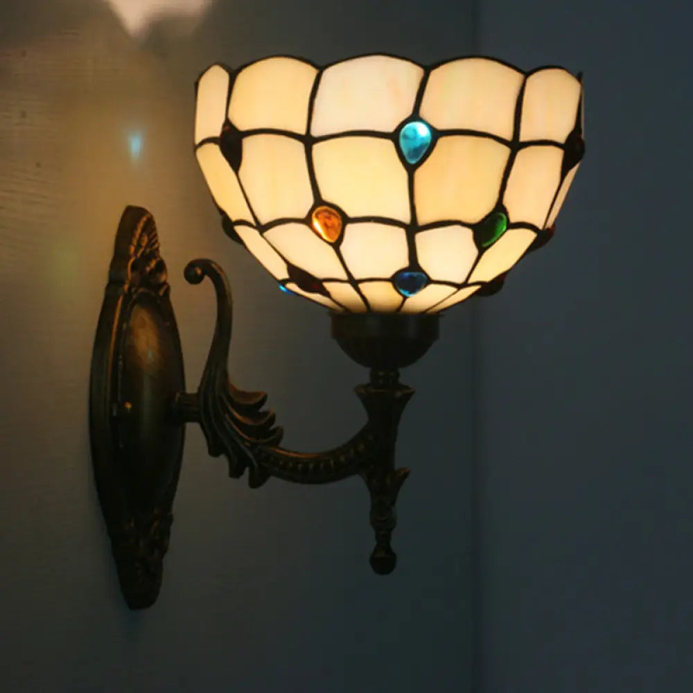 Mediterranean Brass Wall Sconce – Elegant Geometry Cut Glass Shade for Corridor Lighting -  - DINIBLO 