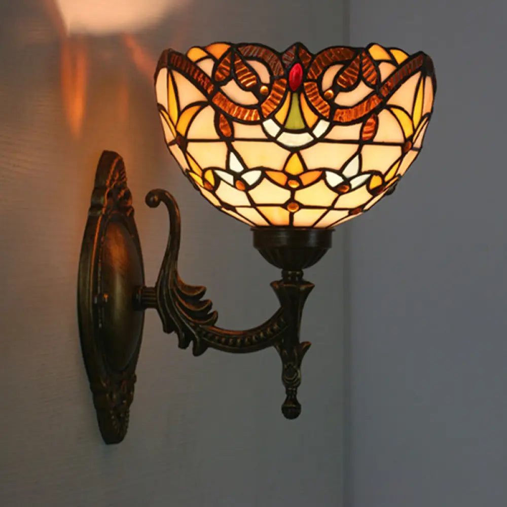 Mediterranean Brass Wall Sconce – Elegant Geometry Cut Glass Shade for Corridor Lighting -  - DINIBLO 