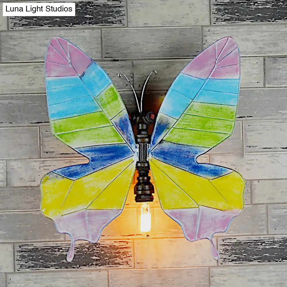 Metal Butterfly Sconce Lamp - Loft Single-Bulb Corridor Wall Light, Black -  - DINIBLO 