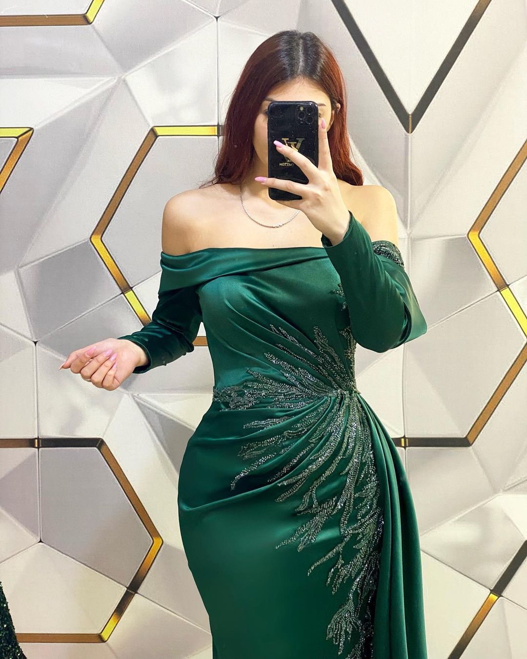 Modern Long Dark Green Mermaid Off-the-shoulder Lace Prom Dress With Long Sleeves - Prom Dresses - DINIBLO 