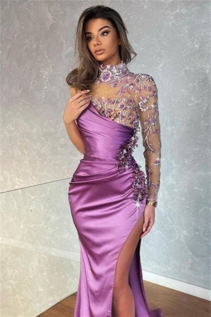 Modern Long Glitter Long Sleeves Mermaid Prom Dress With Slit - Prom Dresses - DINIBLO 