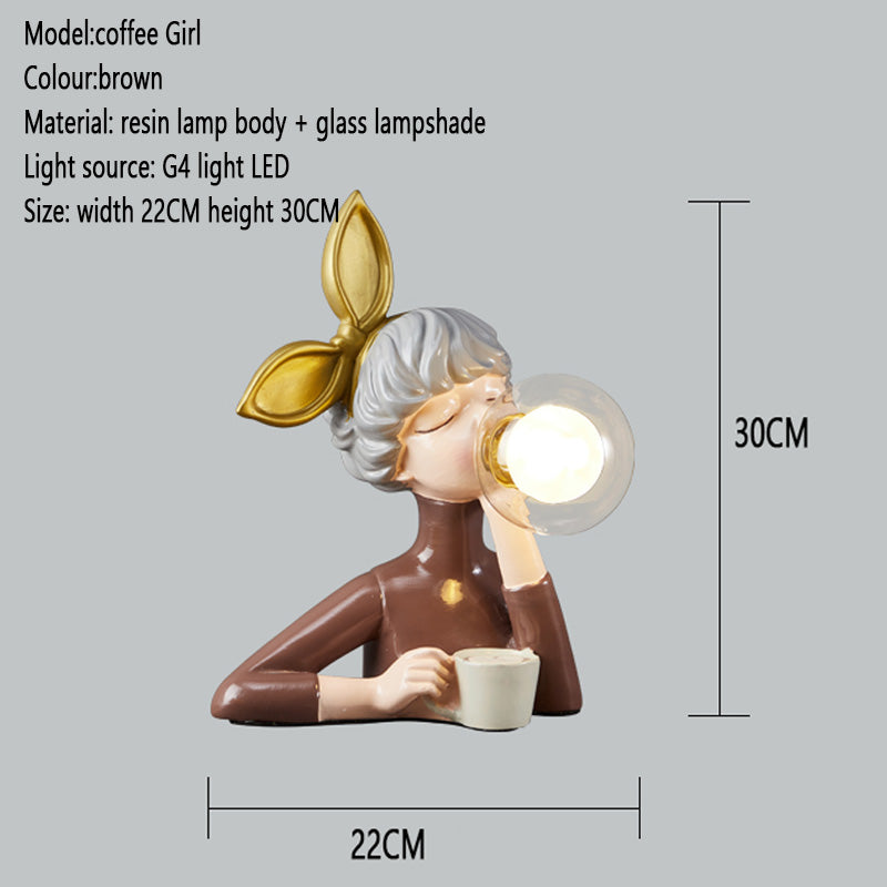 Resin Coffee Girl Table Lamp - LAMP - DINIBLO 