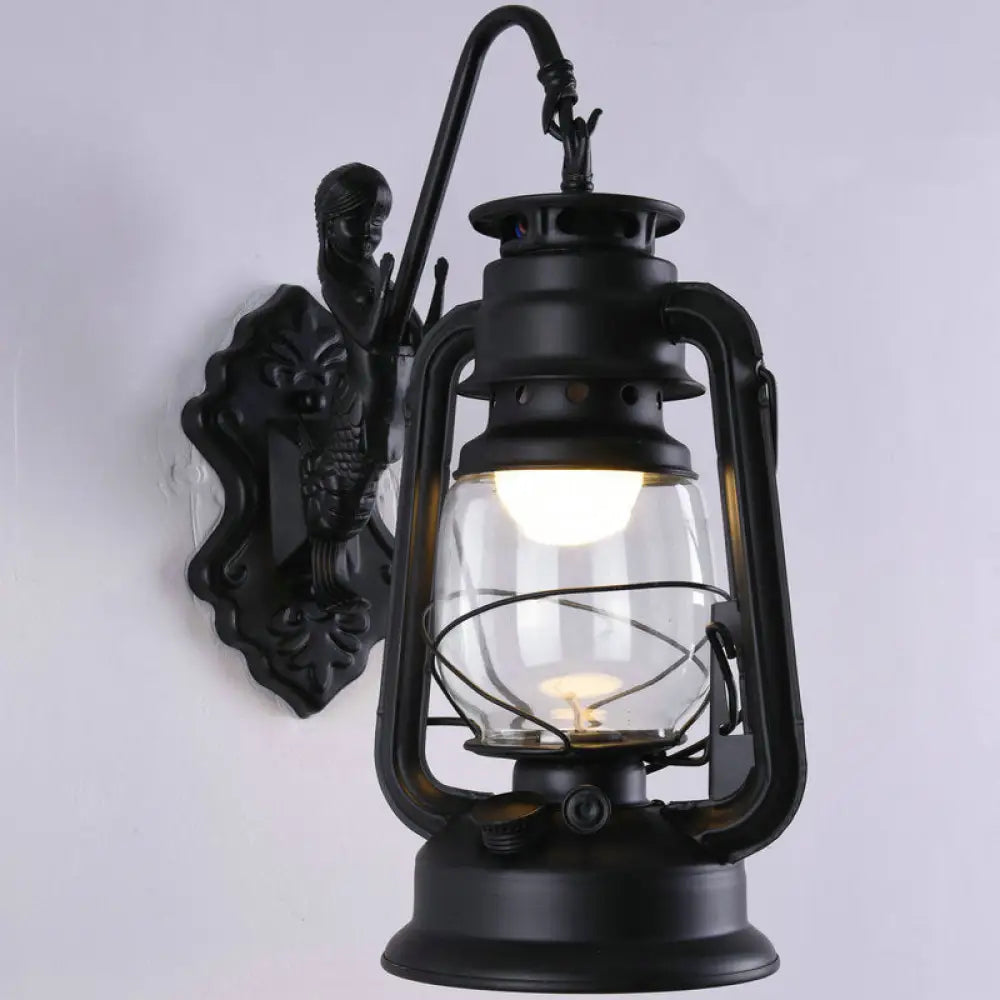 Nautical Clear Glass Kerosene Wall Sconce with Curved Arm for Restaurants -  - DINIBLO 